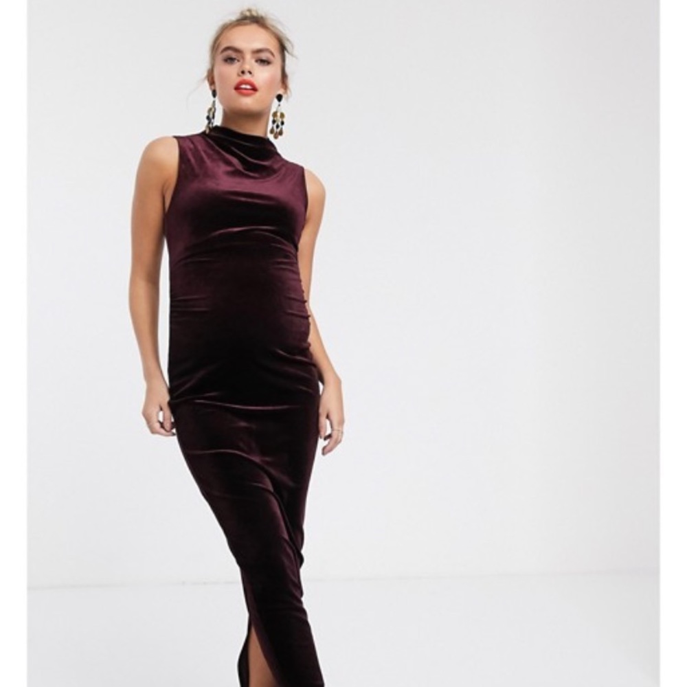 Never worn! Maternity high neck velvet midi dress